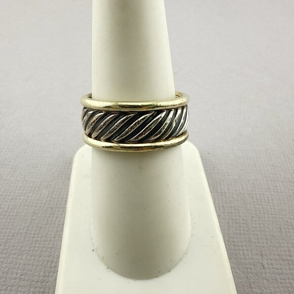 David Yurman Ring Sterling Silver 14K Gold Cable Band Twist Cigar 7.5 Mixed Meta - Picture 6 of 15